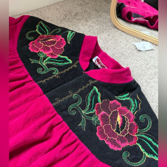 Vintage Vanity Fair Embroidered Floral House Dress Fuchsia Maxi - Picture 6 of 8